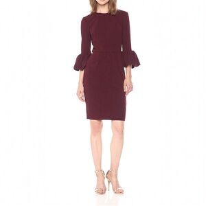 Betsy & Adam Puff Bell Sleeve Zipper Sheath Dress (Burgundy) - 6